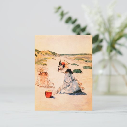 Op het strand. Moederdag Fine Art Briefkaarten (Staand voorkant)