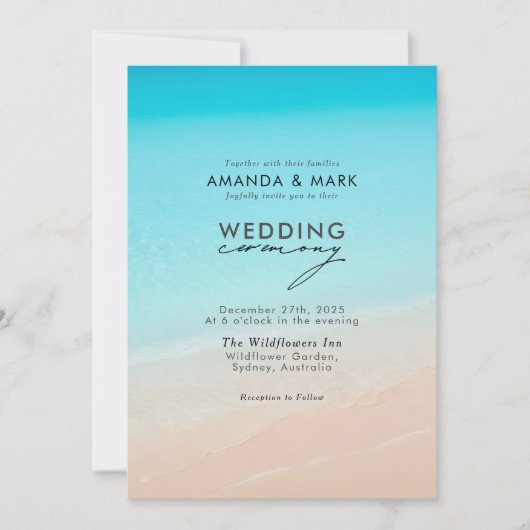 Op het strand nautische foto bruiloft kaart (Voorkant)