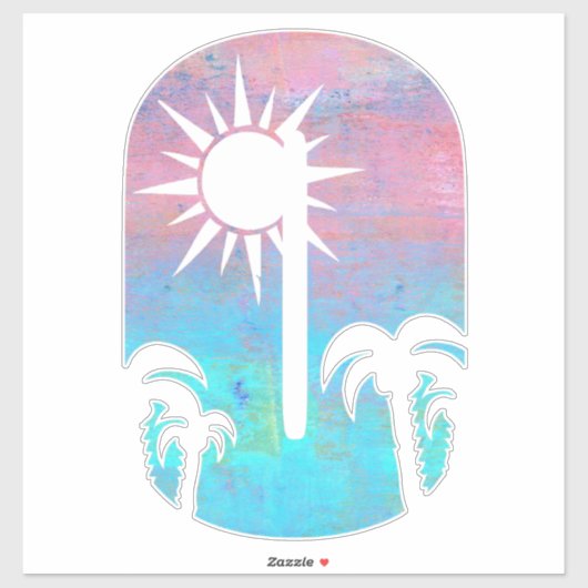 OP HET STRAND -O- roze en blauwe grunge Sticker (Vel)