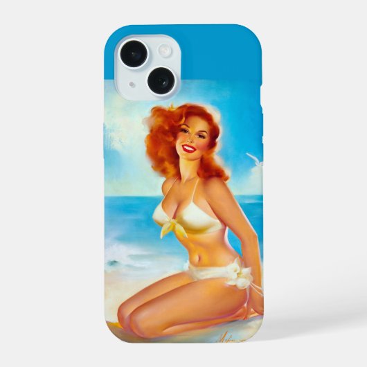 Op het strand pin up iPhone 15 case (Achterkant)