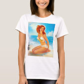 Op het strand pin up t-shirt (Voorkant)