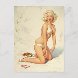 Op het strand Retro Pin-up Girl Briefkaart