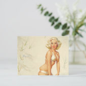 Op het strand Retro Pin-up Girl Briefkaart (Staand voorkant)