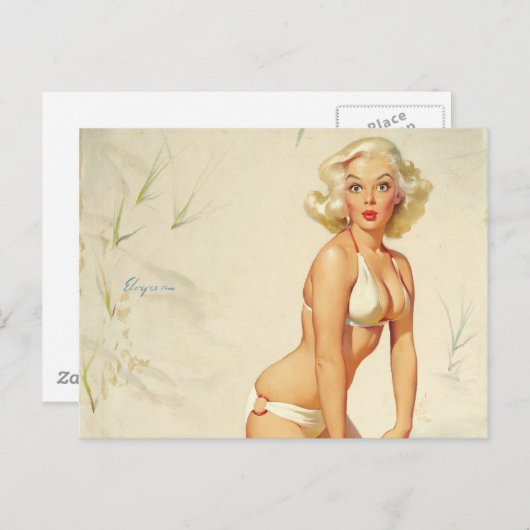 Op het strand Retro Pin-up Girl Briefkaart (Voorkant / Achterkant)