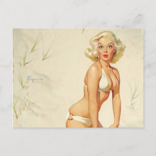 Op het strand Retro Pin-up Girl Briefkaart