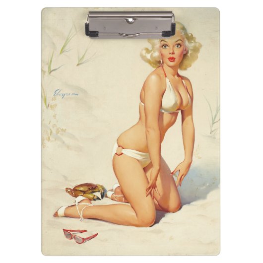 Op het strand Retro Pin-up Girl Klembord (Voorkant)