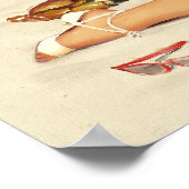 Op het strand Retro Pin-up Girl Poster (Hoek)