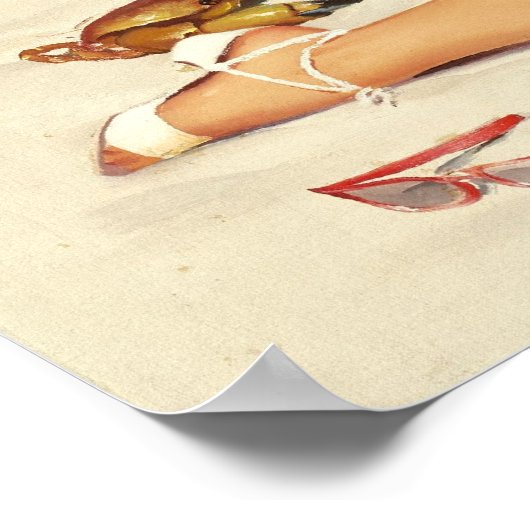 Op het strand Retro Pin-up Girl Poster (Hoek)