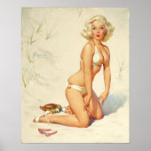 Op het strand Retro Pin-up Girl Poster (Voorkant)