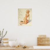 Op het strand Retro Pin-up Girl Poster (Keuken)