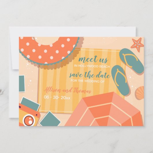 Op het strand Save the Date-aankondiging Kaart (Voorkant)