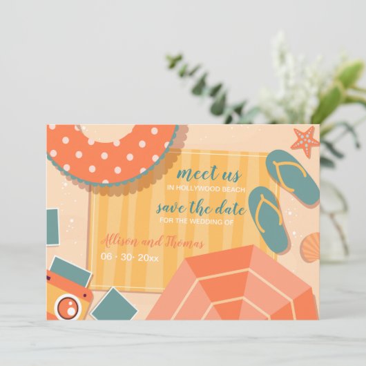 Op het strand Save the Date-aankondiging Kaart (Staand voorkant)