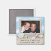 Op het strand Seashell & Photo Save the Date Magne Magneet (Voorkant / Achterkant)