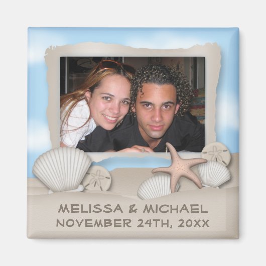 Op het strand Seashell & Photo Save the Date Magne Magneet (Voorkant)