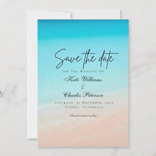 Op het strand, strand bruiloft Save The Date Kaart (Voorkant)