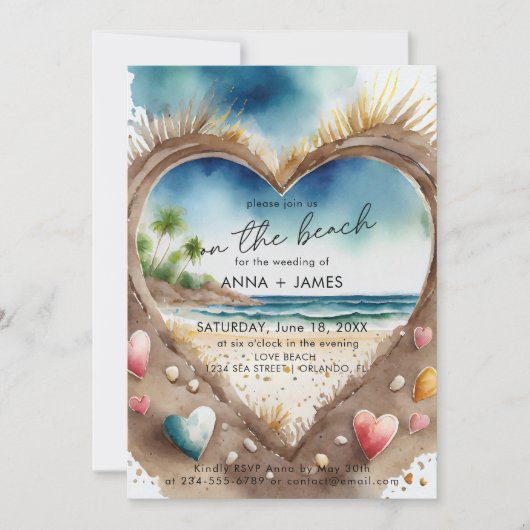 Op het strand Tropische Oceaan Waterverf bruiloft Kaart (Voorkant)