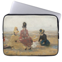 Op het strand Trouville 1887 door Eugene Boudin  Laptop Sleeve