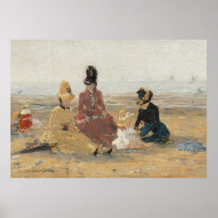 Op het strand Trouville 1887 door Eugene Boudin Poster