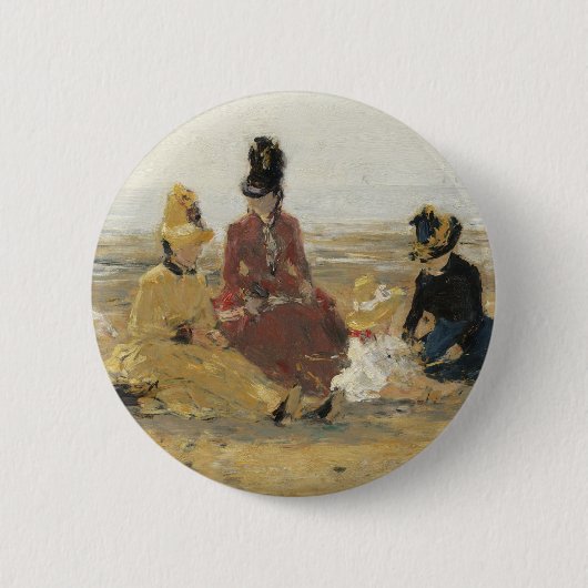 Op het strand, Trouville | 1887 Ronde Button 5,7 Cm (Voorkant)