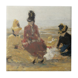 Op het strand, Trouville   1887 Tegeltje