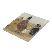 Op het strand, Trouville | 1887 Tegeltje (Zijkant)