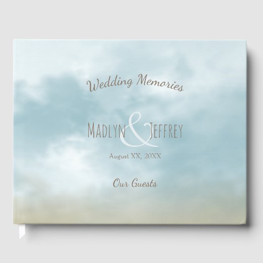 Op het strand van de kustoceaan trouwherinneringen gastenboek (Voorkant)