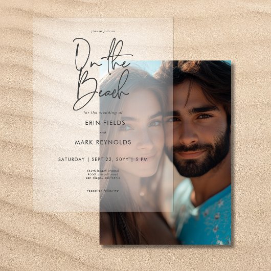 Op het strand Vellum Overlay bruiloft Vellum Uitnodigingen