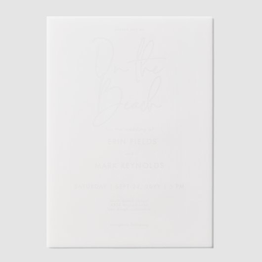 Op het strand Vellum Overlay Licht Trouwen Vellum Uitnodigingen (Voorkant)