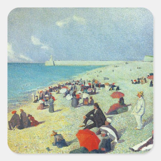 Op het strand vierkante sticker (Voorkant)