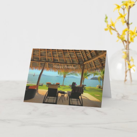 Op het strand voor je verjaardag kaart (Gele Bloem)