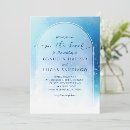 Op het strand Waterverf Boog Bruiloft Kaart (Staand voorkant)