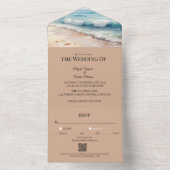 Op het strand waterverf bruiloft uitnodigen all in one uitnodiging (Binnen)