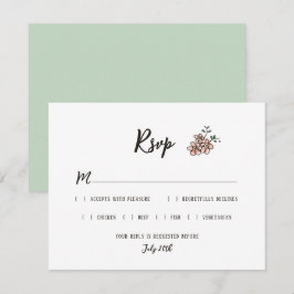Op het trouwbord staat de rustieke Doodle Floral RSVP Kaartje