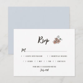 Op het trouwbord staat de rustieke Doodle Floral RSVP Kaartje