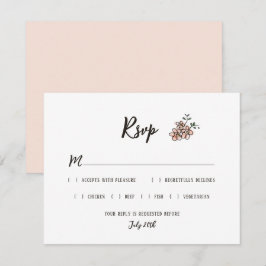 Op het trouwbord staat de rustieke Doodle Floral RSVP Kaartje