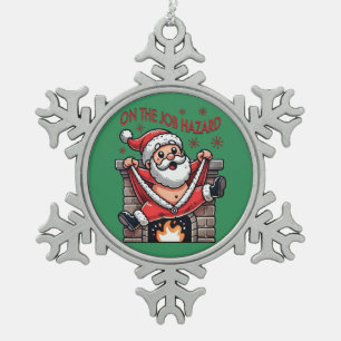Op het werk Hazard Santa in brand Tin Sneeuwvlok Ornament