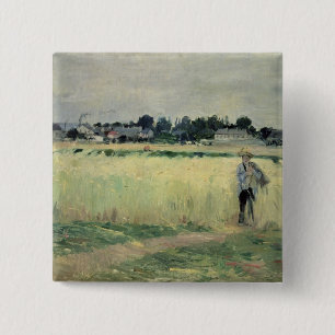 Op het Wheatfield bij Gennevilliers, 1875 Vierkante Button 5,1 Cm
