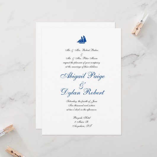 "Op het Zee" huwelijksuitnodigingen Kaart (Voorkant / Achterkant in situ)