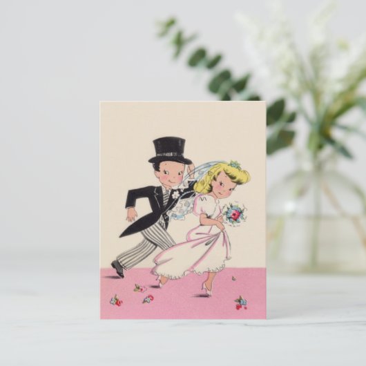 Op hol geslagen bruid & bruidegom briefkaart (Staand voorkant)