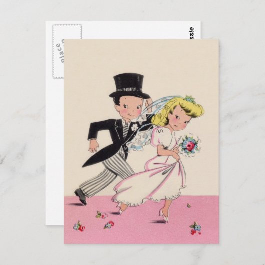 Op hol geslagen bruid & bruidegom briefkaart (Voorkant / Achterkant)