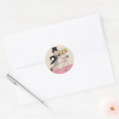 Op hol geslagen bruid & bruidegom ronde sticker (Envelop)