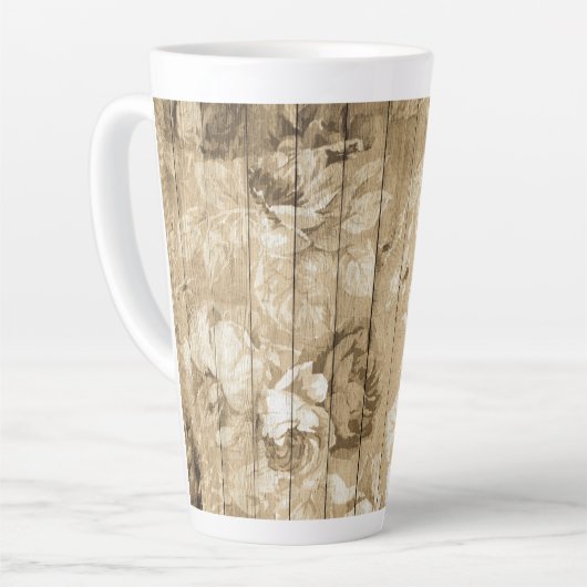 op hout -houtnostalgisch latte mok (Linkerhoek)