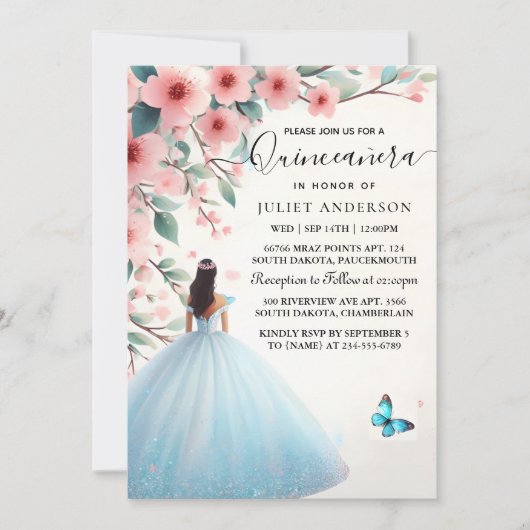 Op Houten Boom Roze Girly Cherry Blossom Quinceane Kaart (Voorkant)