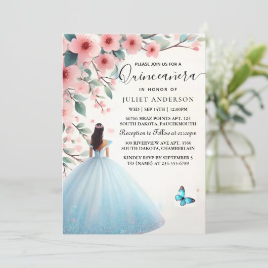 Op Houten Boom Roze Girly Cherry Blossom Quinceane Kaart (Staand voorkant)