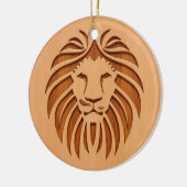 Op houten ontwerpen gegraveerde leeuwenkop keramisch ornament (Links)