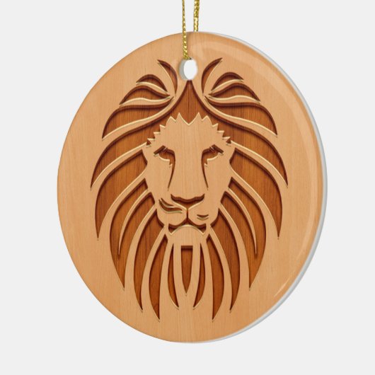 Op houten ontwerpen gegraveerde leeuwenkop keramisch ornament (Links)