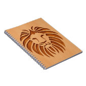 Op houten ontwerpen gegraveerde leeuwenkop notitieboek (Rechterzijde)