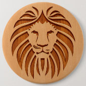 Op houten ontwerpen gegraveerde leeuwenkop ronde button 6,0 cm (Voorkant)