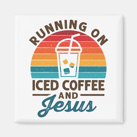 Op Iced Coffee en Jesus Retro Magneet (Voorkant)