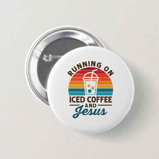 Op Iced Coffee en Jesus Retro Ronde Button 5,7 Cm (Voorkant /achterkant)